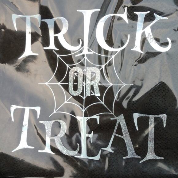 Black Iridescent Trick or Treat Cocktail Napkins (price for single pack of 40) - Picture 2 of 3
